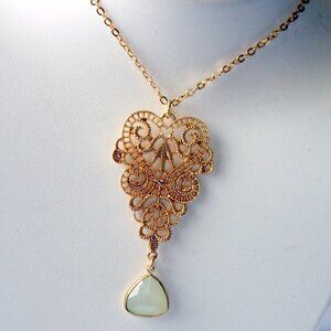 Gold Filigree Necklace with Translucent Crystal Bead